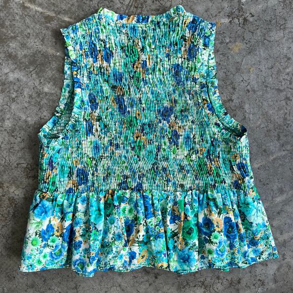 Zara Smocked Floral Peplum Top Button Front Sleeveless Blouse Size M - Picture 5 of 10